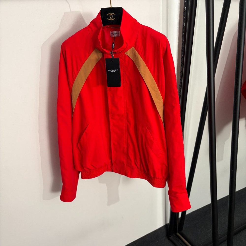 ✨YSL Saint Laurent 🔴Red Color Block Zip Track Jacket